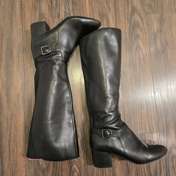 ANNE KLEIN "Honesty" Leather & Faux Leather Black Boots w/ Block Heel SIZE 9.5 - Picture 3 of 9
